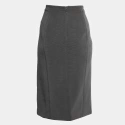 Pre Owned Giorgio Armani Grey Ribbed Knit Knee Length Skirt L