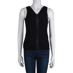 Pre Owned Giorgio Armani Black Sleeveless Knit V- Neck Top M