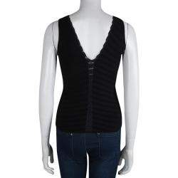Pre Owned Giorgio Armani Black Sleeveless Knit V- Neck Top M
