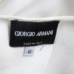 Pre Owned Giorgio Armani White Silk Satin Sleeve Top M