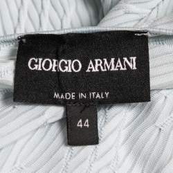 Pre Owned Giorgio Armani Light Blue Patterned Knit Long Sleeve T-Shirt M