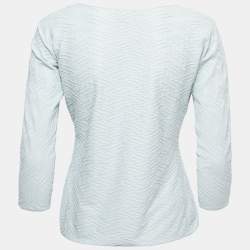 Pre Owned Giorgio Armani Light Blue Patterned Knit Long Sleeve T-Shirt M