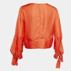 Pre Owned Giorgio Armani Orange Silk Tie Sleeve Detail Blouse S