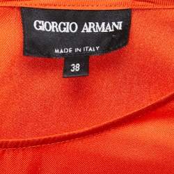 Pre Owned Giorgio Armani Orange Silk Tie Sleeve Detail Blouse S