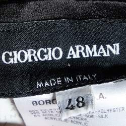 Pre Owned Giorgio Armani Black Patterned Silk Blend Bow Detail Pencil Skirt L