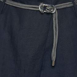 Giorgio Armani Navy Blue Linen Belted Pants XS