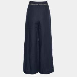 Giorgio Armani Navy Blue Linen Belted Pants XS