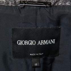 Pre Owned Giorgio Armani Black Leather Blazer Jacket M
