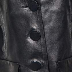 Pre Owned Giorgio Armani Black Leather Blazer Jacket M