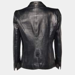 Pre Owned Giorgio Armani Black Leather Blazer Jacket M