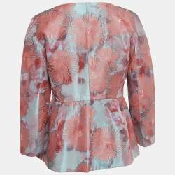 Giorgio Armani Pink Jacquard Zip Front Peplum Top M