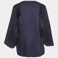 Pre Owned Giorgio Armani Navy Blue Silk Kimono Sleeve Blouse M