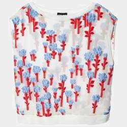 Giorgio Armani White Floral Jacquard Organza Sleeveless Blouse S