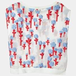 Giorgio Armani White Floral Jacquard Organza Sleeveless Blouse S