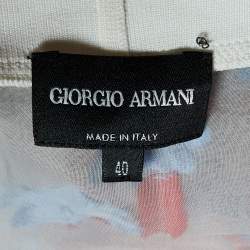 Giorgio Armani White Floral Jacquard Organza Sleeveless Blouse S