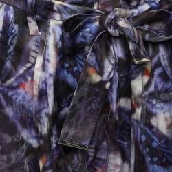 Pre Owned Giorgio Armani Purple Floral Print Mesh Overlay Trousers S