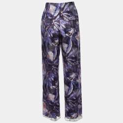 Pre Owned Giorgio Armani Purple Floral Print Mesh Overlay Trousers S