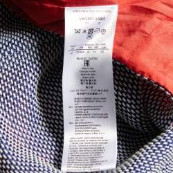 Giorgio Armani Blue/White Textured Cotton Zip Up Jacket M