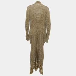 Giorgio Armani Beige Silk Knit Open Front Fringed Cardigan M