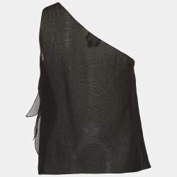 Pre Owned Giorgio Armani Black Silk Organza Pleated One Shoulder Top S