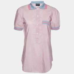 Giorgio Armani Pink Stripe Poplin Half Placket Shirt M