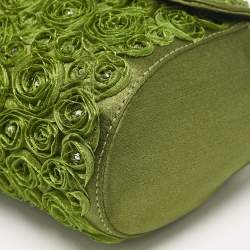 Pre Owned Giorgio Armani Olive Green Satin Floral Applique Tassel Bag