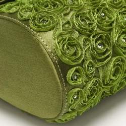 Pre Owned Giorgio Armani Olive Green Satin Floral Applique Tassel Bag