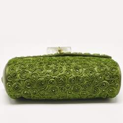 Pre Owned Giorgio Armani Olive Green Satin Floral Applique Tassel Bag