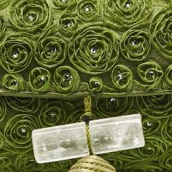 Pre Owned Giorgio Armani Olive Green Satin Floral Applique Tassel Bag