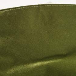 Pre Owned Giorgio Armani Olive Green Satin Floral Applique Tassel Bag