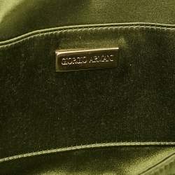 Pre Owned Giorgio Armani Olive Green Satin Floral Applique Tassel Bag