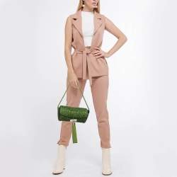 Pre Owned Giorgio Armani Olive Green Satin Floral Applique Tassel Bag