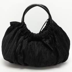 Giorgio Armani Black Jacquard Fabric Pleated Hobo