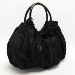 Giorgio Armani Black Jacquard Fabric Pleated Hobo