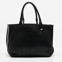 Giorgio Armani Black Pleated Leather Tote