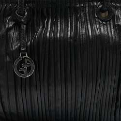 Giorgio Armani Black Pleated Leather Tote