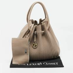 Giorgio Armani Beige Leather Pleated Hobo