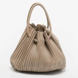 Giorgio Armani Beige Leather Pleated Hobo