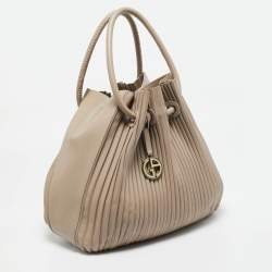Giorgio Armani Beige Leather Pleated Hobo