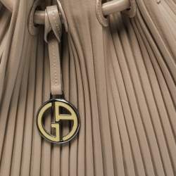 Giorgio Armani Beige Leather Pleated Hobo