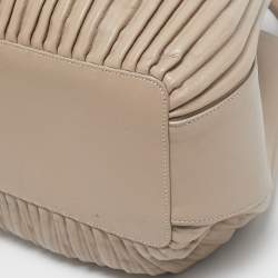 Giorgio Armani Beige Leather Pleated Hobo