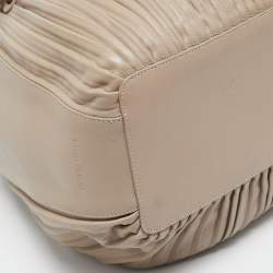 Giorgio Armani Beige Leather Pleated Hobo