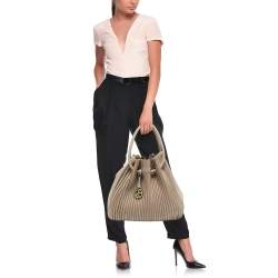 Giorgio Armani Beige Leather Pleated Hobo
