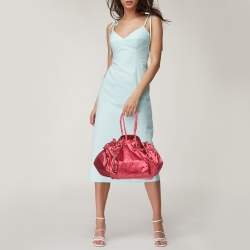 Giorgio Armani Pink Snake Print Nylon Drawstring Shoulder Bag