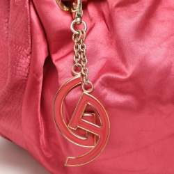 Giorgio Armani Pink Snake Print Nylon Drawstring Shoulder Bag