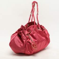 Giorgio Armani Pink Snake Print Nylon Drawstring Shoulder Bag