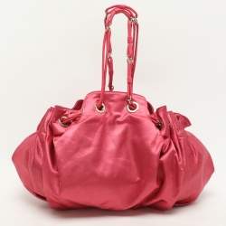 Giorgio Armani Pink Snake Print Nylon Drawstring Shoulder Bag