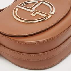 Giorgio Armani Brown Leather Logo Flap Shoulder Bag
