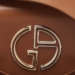 Giorgio Armani Brown Leather Logo Flap Shoulder Bag