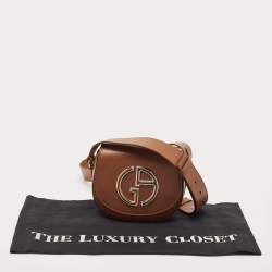 Giorgio Armani Brown Leather Logo Flap Shoulder Bag